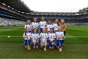 3 September 2017; The Waterford team, back row, left to right, Laoise Forrest of Ballygunner National School, Ballygunner, Co Waterford, Aisling Sexton of Laragh National School, Stradone, Co Cavan, Kate Feasey of Patrickswell National School, Patrickswell, Co Limerick, Gemma Murray of Dromin National School, Dunleer, Co Louth, Lucy Kinane of Rossmore National School, Cashel, Co Tipperary, referee Katelynn Fitzgerald, from Glenville National School, Glenville, Co Cork, front row, left to right, Sarah O'Neill of Anahorish Primary School, Toomebridge, Co Antrim, Lily Hayes Nally of Ballintotas National School, Castlemarty, Co Cork, Sadhbh Buttle of Ballyellis National School, Gorey, Co Wexford, Emma Nesbitt of Scoil Chualann, Bray, Co Wicklow, Caitlin Earl of Old Leighlin National School, Old Leighlin, Co Carlow, ahead of the GAA Hurling All-Ireland Senior Championship Final match between Galway and Waterford at Croke Park in Dublin. Photo by Daire Brennan/Sportsfile