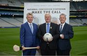 7 September 2017; Uachtarán Chumann Lúthchleas Gael Aogán Ó Fearghaíl, centre, with David Beirne, left, VP UPMC International, and Bill Maher, CEO Bon Secours Health System, at the launch of the 2nd National Concussion Symposium, which will be hosted by Bon Secours Health System and UPMC in association with the GAA which will be held in Croke Park on Saturday October 7th. Pictured at Croke Park in Dublin. Photo by Cody Glenn/Sportsfile