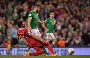 5 September 2017; Daryl Murphy of Republic of Ireland in action against Luka Milivojevic of Serbia during the FIFA World Cup Qualifier Group D match between Republic of Ireland and Serbia at the Aviva Stadium in Dublin. Photo by Brendan Moran/Sportsfile