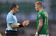 5 September 2017; Referee Cüneyt Çakir speaks to James McClean of Republic of Ireland during the FIFA World Cup Qualifier Group D match between Republic of Ireland and Serbia at the Aviva Stadium in Dublin. Photo by Brendan Moran/Sportsfile