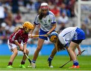 3 September 2017; Lucy Kinane of Rossmore National School, Cashel, Co Tipperary, representing Waterford, in action against Andrea Fallon of Runnamoate National School, Ballinaheglish, Co Roscommon,  representing Galway, during the INTO Cumann na mBunscol GAA Respect Exhibition Go Games at Galway v Waterford - GAA Hurling All-Ireland Senior Championship Final at Croke Park in Dublin. Photo by Sam Barnes/Sportsfile