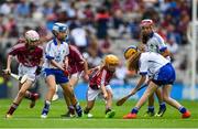 3 September 2017; Lucy Kinane of Rossmore National School, Cashel, Co Tipperary, representing Waterford, in action against Andrea Fallon of Runnamoate National School, Ballinaheglish, Co Roscommon,  representing Galway, during the INTO Cumann na mBunscol GAA Respect Exhibition Go Games at Galway v Waterford - GAA Hurling All-Ireland Senior Championship Final at Croke Park in Dublin. Photo by Sam Barnes/Sportsfile