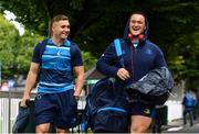 8 September 2017; Leinster's Jordan Larmour, left, and Andrew Porter arrive ahead of the Guinness PRO14 Round 2 match between Leinster and Cardiff Blues at the RDS Arena in Dublin. Photo by Ramsey Cardy/Sportsfile