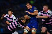 8 September 2017; Rhys Ruddock of Leinster is tackled by Garyn Smith, left, and Keiron Assiratti of Cardiff Blues during the Guinness PRO14 Round 2 match between Leinster and Cardiff Blues at the RDS Arena in Dublin. Photo by Ramsey Cardy/Sportsfile