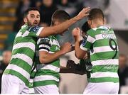 8 September 2017; Brandon Miele, hidden, of Shamrock Rovers is congratulated by his team-mates, from left, Roberto Lopes, David McAllister and Michael O'Connor after scoring his side's goal during the Irish Daily Mail FAI Cup Quarter-Final match between Bluebell United and Shamrock Rovers at Tallaght Stadium in Tallaght, Dublin. Photo by Matt Browne/Sportsfile