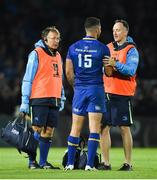 8 September 2017; Rob Kearney of Leinster is attended to by Leinster team doctor Prof John Ryan, left, and head physiotherapist Garreth Farrell during the Guinness PRO14 Round 2 match between Leinster and Cardiff Blues at the RDS Arena in Dublin. Photo by Ramsey Cardy/Sportsfile