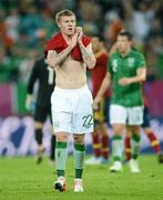 14 June 2012; A dejected James McClean, Republic of Ireland, applauds the Irish supporters at the end of the game. EURO2012, Group C, Spain v Republic of Ireland Arena Gdansk, Gdansk, Poland. Picture credit: David Maher / SPORTSFILE
