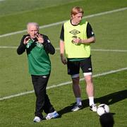 15 June 2012; Republic of Ireland manager Giovanni Trapattoni with Paul McShane during squad training ahead of their UEFA EURO 2012, Group C, game against Italy on Monday. Republic of Ireland EURO2012 Squad Training, Municipal stadium, Gdynia, Poland. Picture credit: David Maher / SPORTSFILE