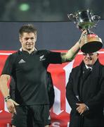 16 June 2012; New Zealand's Richie McCaw lifts the Steinlager Cup after the game. Steinlager Series 2012, 2nd Test, New Zealand v Ireland, AMI Stadium, Christchurch, New Zealand. Picture credit: Dianne Manson / SPORTSFILE