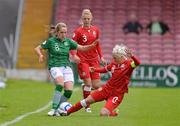 16 June 2012; Julie Ann Russell, Republic of Ireland, in action against Jessica Fishlock, right, and Sophie Ingle, Wales. Women's European Championship Qualifier, Republic of Ireland v Wales, Turner's Cross, Cork. Picture credit: Diarmuid Greene / SPORTSFILE
