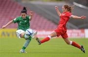 16 June 2012; Sophie Perry, Republic of Ireland, in action against Sarah Wiltshire, Wales. Women's European Championship Qualifier, Republic of Ireland v Wales, Turner's Cross, Cork. Picture credit: Diarmuid Greene / SPORTSFILE