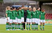 16 June 2012; Republic of Ireland players stand together during a minute silence before the game. Women's European Championship Qualifier, Republic of Ireland v Wales, Turner's Cross, Cork. Picture credit: Diarmuid Greene / SPORTSFILE