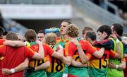 16 June 2012; Brendan Murphy, Carlow, with his team-mates before the start of the game against Meath. Leinster GAA Football Senior Championship Quarter-Final Replay, Meath v Carlow, O'Connor Park, Tullamore, Co Offaly. Picture credit: Matt Browne / SPORTSFILE