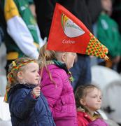16 June 2012; Carlow supporter Roisin Kelly, from Myshall, Co. Carlow, during the National Anthem. Leinster GAA Football Senior Championship Quarter-Final Replay, Meath v Carlow, O'Connor Park, Tullamore, Co Offaly. Picture credit: Matt Browne / SPORTSFILE