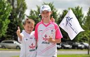 17 June 2012; Kildare supporters Roberto Donohue, aged 7, and his sister Courtney, aged 11, from Athy, Co. Kildare, show their support before the game. Leinster GAA Football Senior Championship Quarter-Final, Offaly v Kildare, O'Moore Park, Portlaoise, Co. Laois. Picture credit: Barry Cregg / SPORTSFILE