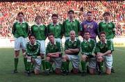 25 March 1998; The Republic of Ireland team, back row, from left to right, Gareth Farrelly, Damien Duff, Jeff Kenna, Gary Breen, Shay Given and Kenny Cunningham. Front row, from left to right, Gary Kelly, Mark Kinsella, Lee Carsley, David Connolly and Alan Maybury. Czech Republic v Republic of Ireland, Sigma, Stadium, Olomouc, Czech Republic. Picture credit: David Maher / SPORTSFILE