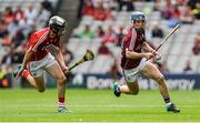 3 September 2017; Donal Mannion of Galway in action against Ger Millerick of Cork during the Electric Ireland GAA Hurling All-Ireland Minor Championship Final match between Galway and Cork at Croke Park in Dublin. Photo by Piaras Ó Mídheach/Sportsfile