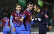 8 September 2017; Luke Gallagher of Drogheda United with referee Neil Doyle during the Irish Daily Mail FAI Cup Quarter-Final match between Dundalk and Drogheda United at Oriel Park in Dundalk, Co Louth. Photo by Stephen McCarthy/Sportsfile