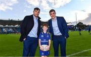 8 September 2017; Matchday mascot 10 year old Alex Ryan from Rathmines, Dublin, with Leinster players Jamie Heaslip and Garry Ringrose at the Guinness PRO14 Round 2 match between Leinster and Cardiff Blues at the RDS Arena in Dublin. Photo by Ramsey Cardy/Sportsfile