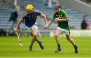 9 September 2017; Shane Conway of Kerry in action against Matthew Traynor of Wicklow during the Bord Gáis Energy GAA Hurling All-Ireland U21 B Championship Final match between Kerry and Wicklow at Semple Stadium in Thurles, Co Tipperary. Photo by Piaras Ó Mídheach/Sportsfile