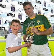 9 September 2017; Jack Goulding of Kerry is presented with the Man the Match Award by Ronan Hearne, from Dublin, after the Bord Gáis Energy GAA Hurling All-Ireland U21 B Championship Final match between Kerry and Wicklow at Semple Stadium in Thurles, Co Tipperary. Photo by Brendan Moran/Sportsfile