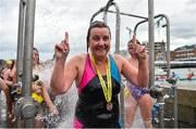 9 September 2017; Anne Marie Bourke from Dublin celebrates after winning the Jones Engineering 98th Dublin City Liffey Swim organised by Leinster Open Sea and supported by Jones Engineering, Dublin City Council and Swim Ireland. Photo by Ramsey Cardy/Sportsfile