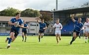 9 September 2017; Niall McEniff of Leinster runs in his side's third try during the U19 Interprovincial Series match between Leinster and Ulster at Donnybrook Stadium in Dublin. Photo by Cody Glenn/Sportsfile