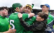 9 September 2017; Limerick players Ronan Lynch, left, and Thomas Grimes celebrate with supporters after the Bord Gáis Energy GAA Hurling All-Ireland U21 Championship Final match between Kilkenny and Limerick at Semple Stadium in Thurles, Co Tipperary. Photo by Brendan Moran/Sportsfile