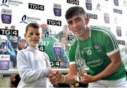 9 September 2017; Aaron Gillane of Limerick is presented with the Man of the match Award by Calum Hayes, from Limerick, after the Bord Gáis Energy GAA Hurling All-Ireland U21 Championship Final match between Kilkenny and Limerick at Semple Stadium in Thurles, Co Tipperary. Photo by Brendan Moran/Sportsfile