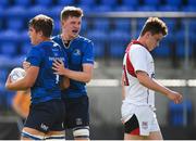 9 September 2017; Scott Penny, left, of Leinster congratulated by team-mate Adam Melia after scoring a try during the U19 Interprovincial Series match between Leinster and Ulster at Donnybrook Stadium in Dublin. Photo by Cody Glenn/Sportsfile