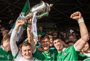 9 September 2017; Limerick captain Tom Morrissey and team-mates Cian Hedderman, left, and Barry Nash, right, celebrate with The James Nowlan Cup after the Bord Gáis Energy GAA Hurling All-Ireland U21 Championship Final match between Kilkenny and Limerick at Semple Stadium in Thurles, Co Tipperary. Photo by Piaras Ó Mídheach/Sportsfile
