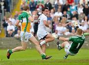 17 June 2012; Alan Mulhall, Offaly, saves the shot from Mikey Conway, Kildare. Leinster GAA Football Senior Championship Quarter-Final, Offaly v Kildare, O'Moore Park, Portlaoise, Co. Laois. Picture credit: Barry Cregg / SPORTSFILE