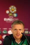 17 June 2012; Republic of Ireland's Damien Duff, who will win his 100th cap, during a press conference ahead of their final UEFA EURO 2012, Group C, game against Italy on Monday. Republic of Ireland EURO2012 Press Conference, Municipal Stadium Poznan, Poznan, Poland. Picture credit: UEFA via SPORTSFILE