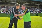 17 June 2012; Kildare manager Kieran McGeeney, left, shakes hands with Offaly manager Tom Coffey after the game. Leinster GAA Football Senior Championship Quarter-Final, Offaly v Kildare, O'Moore Park, Portlaoise, Co. Laois. Picture credit: Barry Cregg / SPORTSFILE
