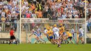 17 June 2012; Waterford and Clare supporters watch as Stephen Molumphy catches the sliothar, on the goal line, in the last seconds of the game. Munster GAA Hurling Senior Championship Semi-Final, Clare v Waterford, Semple Stadium, Thurles, Co. Tipperary. Picture credit: Ray McManus / SPORTSFILE