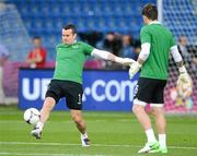17 June 2012; Republic of Ireland's Shay Given in action with Keiren Westwood during squad training ahead of their UEFA EURO 2012, Group C, game against Italy on Monday. Republic of Ireland EURO2012 Squad Training, Municipal Stadium Poznan, Poznan, Poland. Picture credit: David Maher / SPORTSFILE