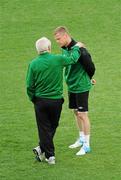 17 June 2012; Republic of Ireland's Damien Duff, who will be captain when he wins his 100th cap against Italy, with manager Giovanni Trapattoni during squad training ahead of their UEFA EURO 2012, Group C, game against Italy on Monday. Republic of Ireland EURO2012 Squad Training, Municipal Stadium Poznan, Poznan, Poland. Picture credit: Pat Murphy / SPORTSFILE