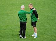 17 June 2012; Republic of Ireland's Damien Duff, who will be captain when he wins his 100th cap against Italy, with manager Giovanni Trapattoni during squad training ahead of their UEFA EURO 2012, Group C, game against Italy on Monday. Republic of Ireland EURO2012 Squad Training, Municipal Stadium Poznan, Poznan, Poland. Picture credit: Pat Murphy / SPORTSFILE