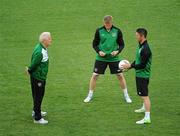 17 June 2012; Republic of Ireland manager Giovanni Trapattoni with Damien Duff, centre, who will be captain when he wins his 100th cap against Italy, and Robbie Keane during squad training ahead of their UEFA EURO 2012, Group C, game against Italy on Monday. Republic of Ireland EURO2012 Squad Training, Municipal Stadium Poznan, Poznan, Poland. Picture credit: Pat Murphy / SPORTSFILE