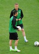 17 June 2012; Republic of Ireland's Damien Duff, who will be captain when he wins his 100th cap against Italy, and Robbie Keane, front, during squad training ahead of their UEFA EURO 2012, Group C, game against Italy on Monday. Republic of Ireland EURO2012 Squad Training, Municipal Stadium Poznan, Poznan, Poland. Picture credit: Pat Murphy / SPORTSFILE