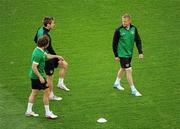 17 June 2012; Republic of Ireland's Damien Duff, who will be captain when he wins his 100th cap against Italy, with Kevin Doyle, top left, and Stephen Hunt, bottom left, during squad training ahead of their UEFA EURO 2012, Group C, game against Italy on Monday. Republic of Ireland EURO2012 Squad Training, Municipal Stadium Poznan, Poznan, Poland. Picture credit: Pat Murphy / SPORTSFILE