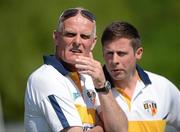 27 May 2012; Antrim manager Liam Bradley, left, and Gearoid Adams, selector. Ulster GAA Football  Senior Championship Quarter Final, Monaghan v Antrim, St Tiernach's Park, Clones, Co. Monaghan. Picture credit: Oliver McVeigh / SPORTSFILE