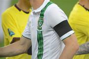 18 June 2012; A general view of the black armband worn by the Republic of Ireland players, in remembrance of the Loughlinisland Massacre, which took place on June 18th 1994. EURO2012, Group C, Republic of Ireland v Italy, Municipal Stadium Poznan, Poznan, Poland. Picture credit: Brendan Moran / SPORTSFILE