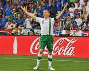 18 June 2012; Damien Duff, Republic of Ireland, reacts after receiving a free-kick during the first half. EURO2012, Group C, Republic of Ireland v Italy, Municipal Stadium Poznan, Poznan, Poland. Picture credit: Brendan Moran / SPORTSFILE