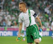 18 June 2012; Captain Damien Duff, Republic of Ireland, before the start of the game. EURO2012, Group C, Republic of Ireland v Italy, Municipal Stadium Poznan, Poznan, Poland. Picture credit: Brendan Moran / SPORTSFILE