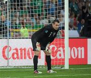 18 June 2012; Republic of Ireland goalkeeper Shay Given reacts after conceding his side's first goal in the thirtyfifth minute. EURO2012, Group C, Republic of Ireland v Italy, Municipal Stadium Poznan, Poznan, Poland. Picture credit: Brendan Moran / SPORTSFILE