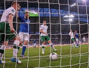 18 June 2012; Damien Duff, Republic of Ireland, trys to prevent Antonio Cassano, Italy, scoring his side's first goal. EURO2012, Group C, Republic of Ireland v Italy, Municipal Stadium Poznan, Poznan, Poland. Picture credit: David Maher / SPORTSFILE