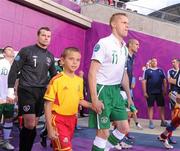 18 June 2012; Republic of Ireland captain Damien Duff leads out his side for the start of the game, on his 100th international appearance. EURO2012, Group C, Republic of Ireland v Italy, Municipal Stadium Poznan, Poznan, Poland. Picture credit: Pat Murphy / SPORTSFILE