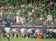 18 June 2012; Republic of Ireland supporters show their frustration behind the Republic of Ireland bench. EURO2012, Group C, Republic of Ireland v Italy, Municipal Stadium Poznan, Poznan, Poland. Picture credit: Brendan Moran / SPORTSFILE