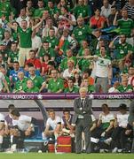 18 June 2012; Republic of Ireland supporters show their frustration behind the Republic of Ireland bench. EURO2012, Group C, Republic of Ireland v Italy, Municipal Stadium Poznan, Poznan, Poland. Picture credit: Brendan Moran / SPORTSFILE